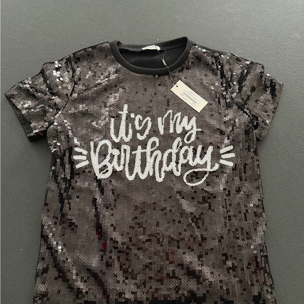 Sequin Birthday Kids Shirt - Black
